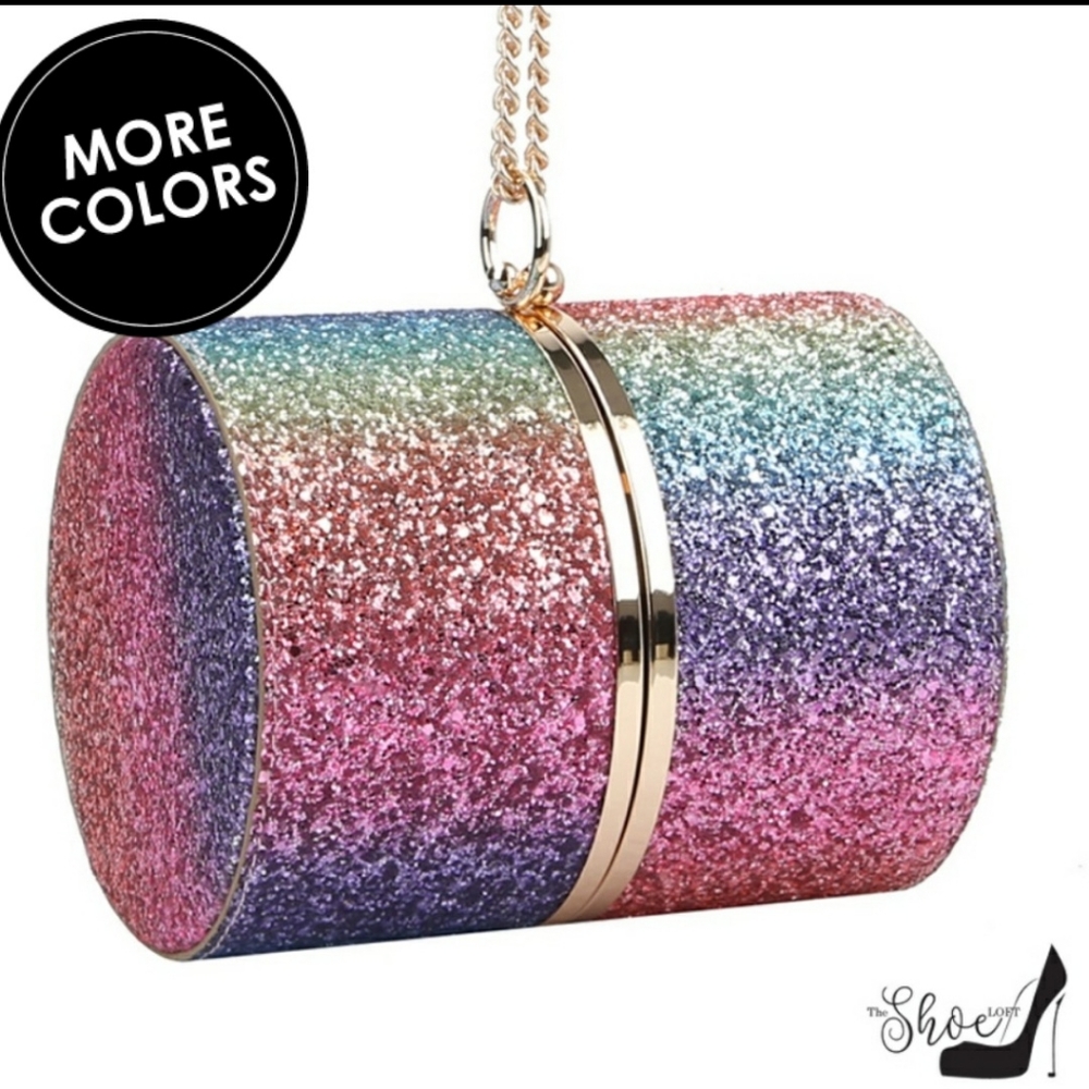 Cylinder Patent Leather Rainbow Clutch